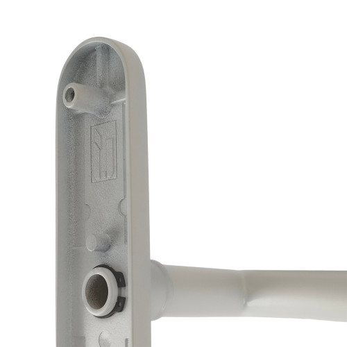 2 poignées de porte à cylindre EDISON, réhaussée côté extérieur, Aluminium blanc mat entraxe 195 mm