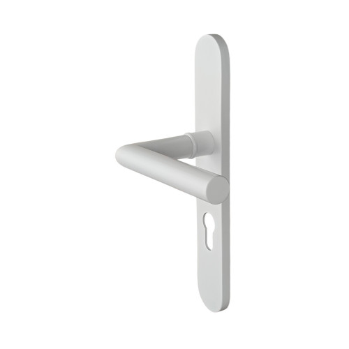 2 poignées de porte à cylindre EDISON, réhaussée côté extérieur, Aluminium blanc mat entraxe 195 mm