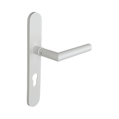 2 poignées de porte à cylindre EDISON, réhaussée côté extérieur, Aluminium blanc mat entraxe 195 mm