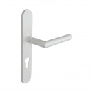 2 poignées de porte à cylindre EDISON, réhaussée côté extérieur, Aluminium blanc mat entraxe 195 mm