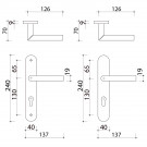 Schéma technique de 2 poignées de porte d'entrée EDISON, Aluminium blanc mat entraxe 195 mm
