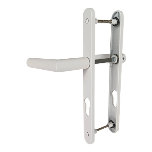 2 poignées de porte d'entrée EDISON, Saillie réduite côté extérieur, Aluminium blanc mat entraxe 195 mm