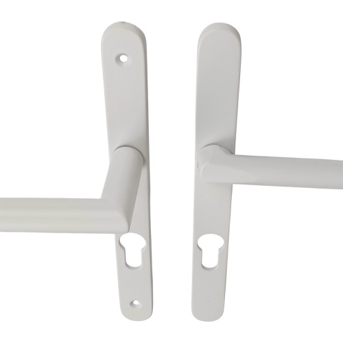 2 poignées de porte d'entrée EDISON, Saillie réduite côté extérieur, Aluminium blanc mat entraxe 195 mm