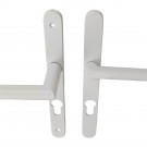 2 poignées de porte d'entrée EDISON, Saillie réduite côté extérieur, Aluminium blanc mat entraxe 195 mm