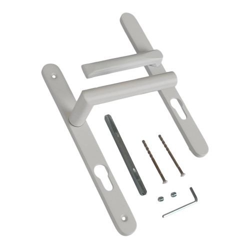 2 poignées de porte d'entrée EDISON, Saillie réduite côté extérieur, Aluminium blanc mat entraxe 195 mm