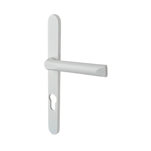 2 poignées de porte d'entrée EDISON, Saillie réduite côté extérieur, Aluminium blanc mat entraxe 195 mm