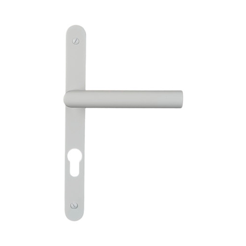 2 poignées de porte d'entrée EDISON, Saillie réduite côté extérieur, Aluminium blanc mat entraxe 195 mm
