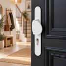 2 poignées de porte à cylindre EDISON, palière côté extérieur, Aluminium blanc entraxe 195 mm