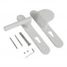 2 poignées de porte à cylindre EDISON, palière côté extérieur, Aluminium blanc entraxe 195 mm - vue éclatée