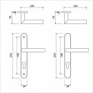 Schéma technique de 2 poignées de porte d'entrée EDISON, plaque étroite, Aluminium blanc entraxe 195 mm