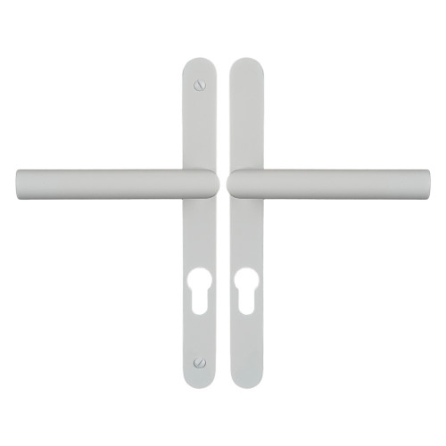 2 poignées de porte d'entrée EDISON, plaque étroite, Aluminium blanc entraxe 195 mm