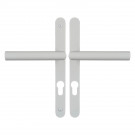 2 poignées de porte d'entrée EDISON, plaque étroite, Aluminium blanc entraxe 195 mm
