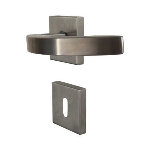 2 poignées de porte ORION, Rosace carrée, Contemporain, Inox 304 AISI mat