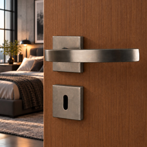 2 poignées de porte ORION, Rosace carrée, Contemporain, Inox 304 AISI mat