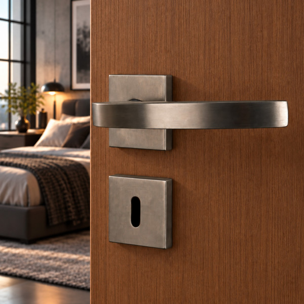 2 poignées de porte ORION, Rosace carrée, Contemporain, Inox 304 AISI mat