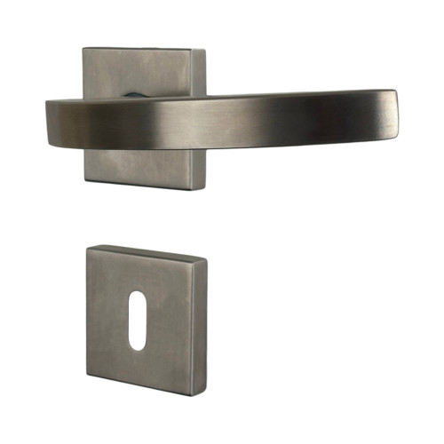 2 poignées de porte ORION, Rosace carrée, Contemporain, Inox 304 AISI mat