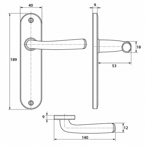 Schéma technique de 2 poignées de porte SAN FRANCISCO, Aluminium anodisé argent F1 entraxe 165 mm