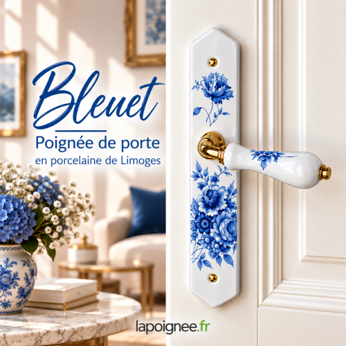 Poigné de porte BLEUET en porcelaine