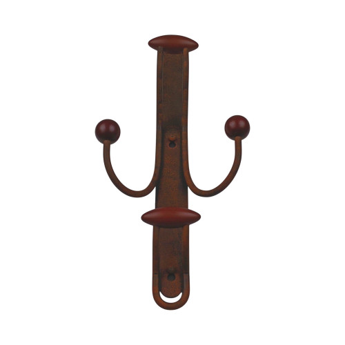 Porte-manteau mural MACAO, Plaque en fer rouille, 4 têtes en bois