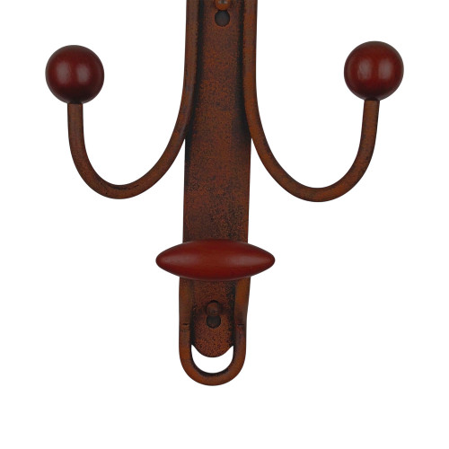 Porte-manteau mural MACAO, Plaque en fer rouille, 4 têtes en bois