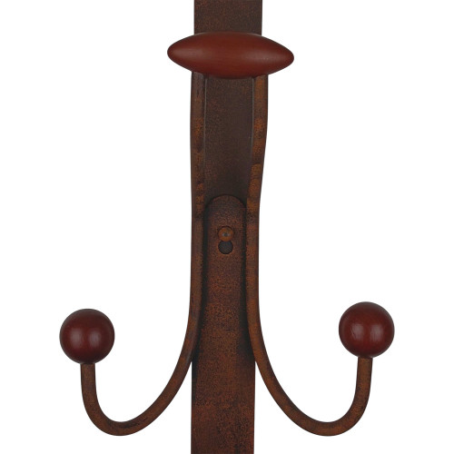 Porte-manteau mural MACAO, Plaque en fer rouille, 4 têtes en bois