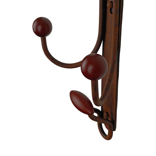 Porte-manteau mural MACAO, Plaque en fer rouille, 4 têtes en bois