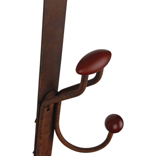 Porte-manteau mural MACAO, Plaque en fer rouille, 4 têtes en bois