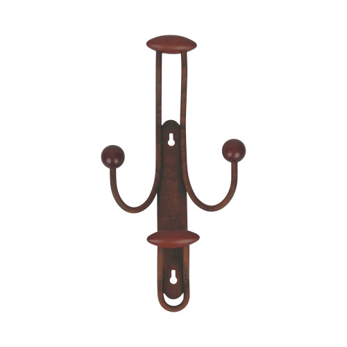 Porte-manteau mural MACAO, Plaque en fer rouille, 4 têtes en bois