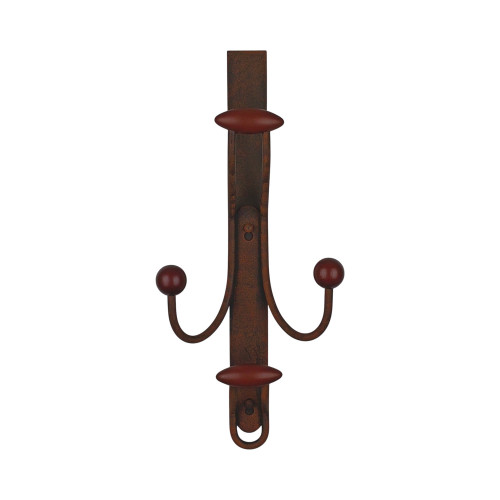 Porte-manteau mural MACAO, Plaque en fer rouille, 4 têtes en bois