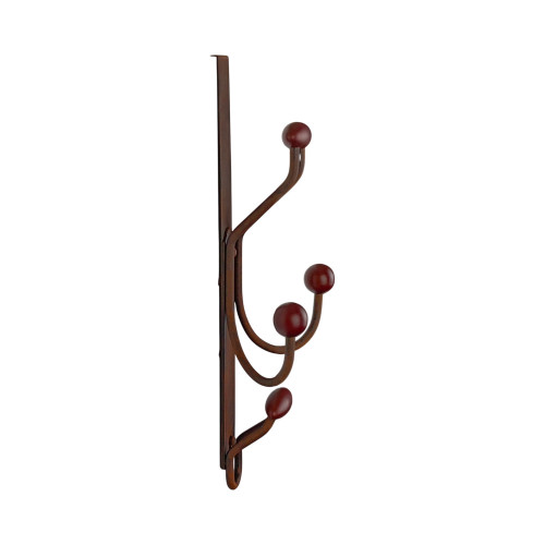 Porte-manteau mural MACAO, Plaque en fer rouille, 4 têtes en bois
