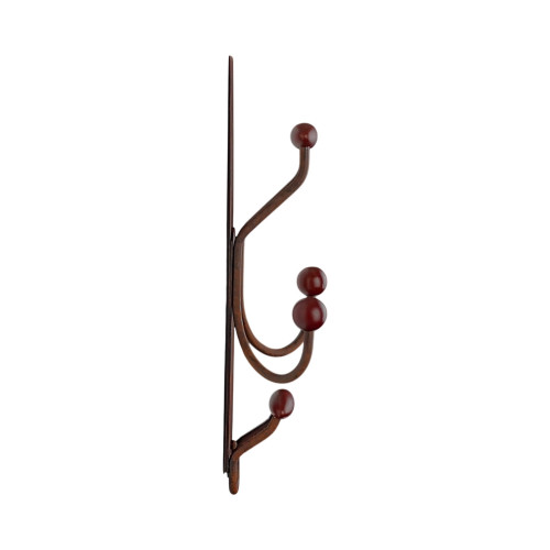 Porte-manteau mural MACAO, Plaque en fer rouille, 4 têtes en bois