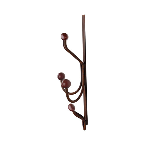 Porte-manteau mural MACAO, Plaque en fer rouille, 4 têtes en bois
