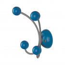 Porte-manteau mural JUNIOR, Plaque en bois bleu et fer gris, 4 têtes en bois peint