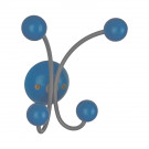 Porte-manteau mural JUNIOR, Plaque en bois bleu et fer gris, 4 têtes en bois peint