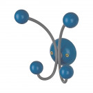 Porte-manteau mural JUNIOR, Plaque en bois bleu et fer gris, 4 têtes en bois peint