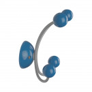 Porte-manteau mural JUNIOR, Plaque en bois bleu et fer gris, 4 têtes en bois peint