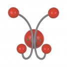 Porte-manteau mural JUNIOR, Plaque en bois rouge et fer gris, 4 têtes en bois peint