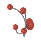 Porte-manteau mural JUNIOR, Plaque en bois rouge et fer gris, 4 têtes en bois peint
