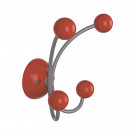 Porte-manteau mural JUNIOR, Plaque en bois rouge et fer gris, 4 têtes en bois peint