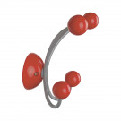 Porte-manteau mural JUNIOR, Plaque en bois rouge et fer gris, 4 têtes en bois peint