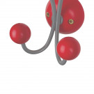 Porte-manteau mural JUNIOR, Plaque en bois rouge et fer gris, 4 têtes en bois peint