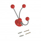 Porte-manteau mural JUNIOR, Plaque en bois rouge et fer gris, 4 têtes en bois peint
