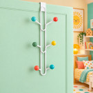 Porte-manteau à suspendre FAMILY, Plaque en fer blanc, 6 têtes en bois multicolores