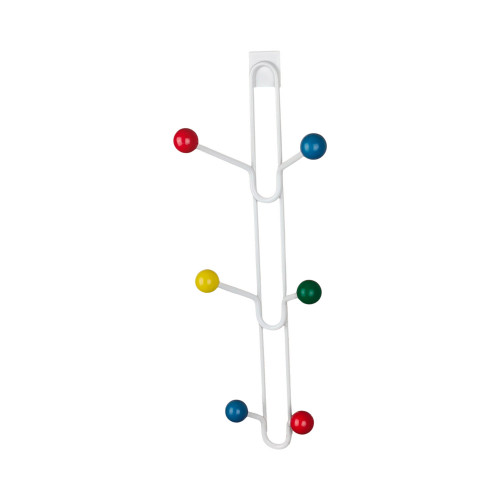 Porte-manteau à suspendre FAMILY, Plaque en fer blanc, 6 têtes en bois multicolores