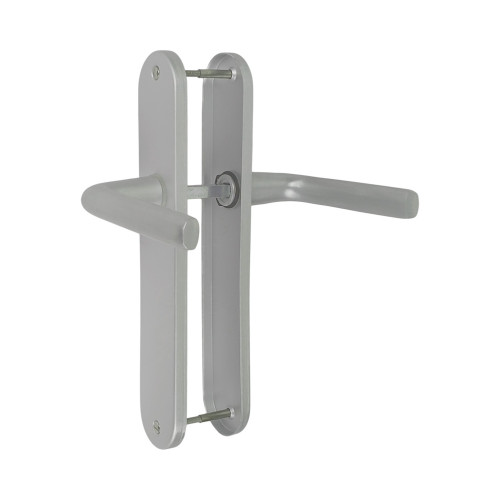 2 poignées de porte TIGNES, Aluminium anodisé argent F1 entraxe 195 mm
