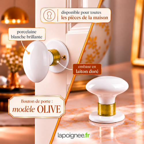 Poignées sur rosaces rondes OLIVE, Porcelaine blanc