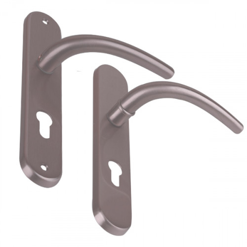 Angle 4 : côté extérieur à réhausse, côté intérieur à béquille normale Vega en laiton nickel mat pour porte d'entrée