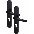 Angle 1 : poignées pour porte d'entrée Avoriaz gris ral 7016, côté extérieur à vis non apparentes et intérieur à vis apparentes