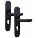 Angle 2 : poignées pour porte d'entrée Avoriaz gris ral 7016, côté extérieur à vis non apparentes et intérieur à vis apparentes