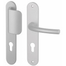 Angle 1 : 1 côté palière réversible sur plaque modèle Zenia Aluminium anodisé  F1 Argent, 1 côté pour porte intérieur